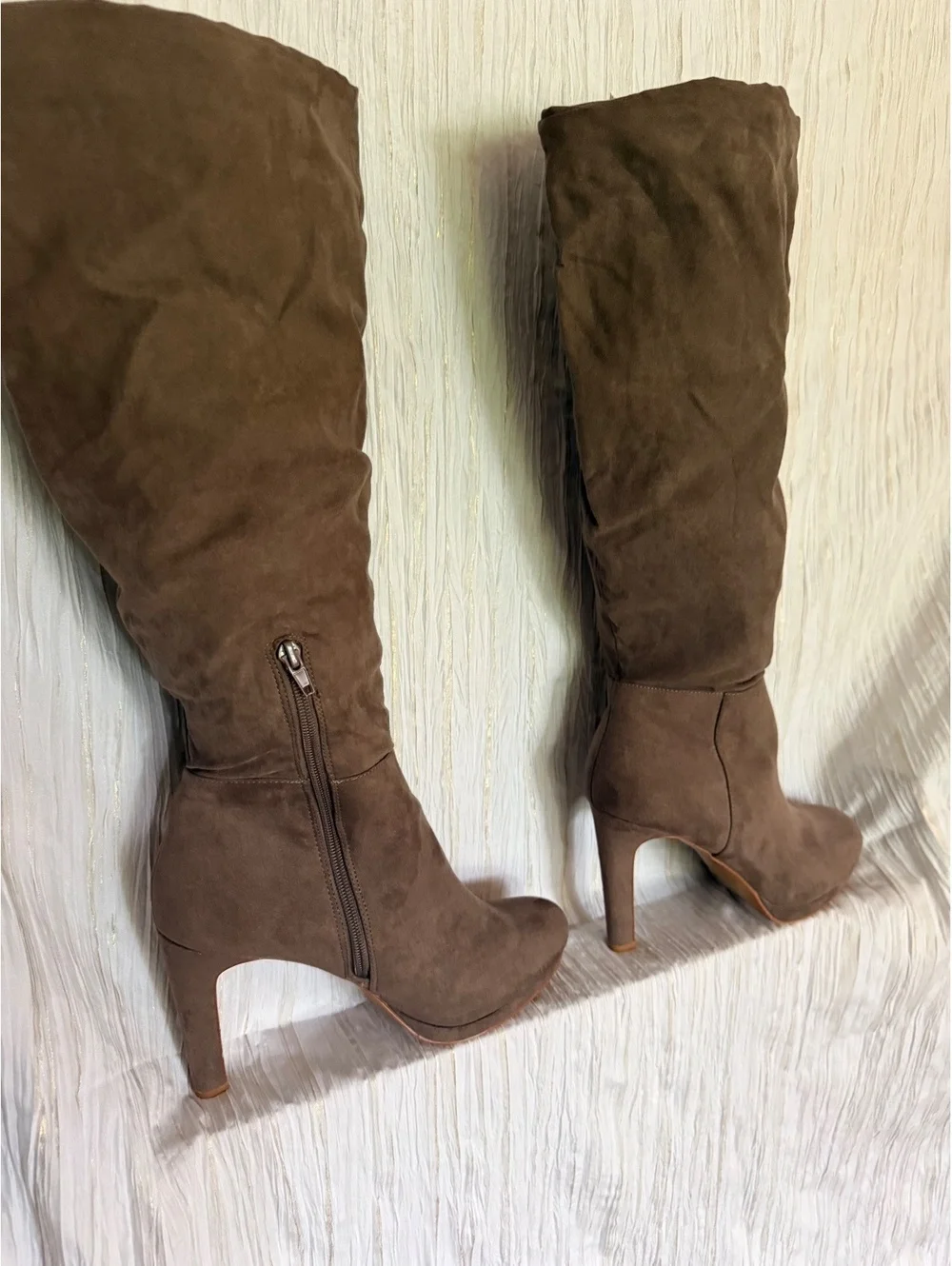 Women's Tall Brown Suede High Heel Boots